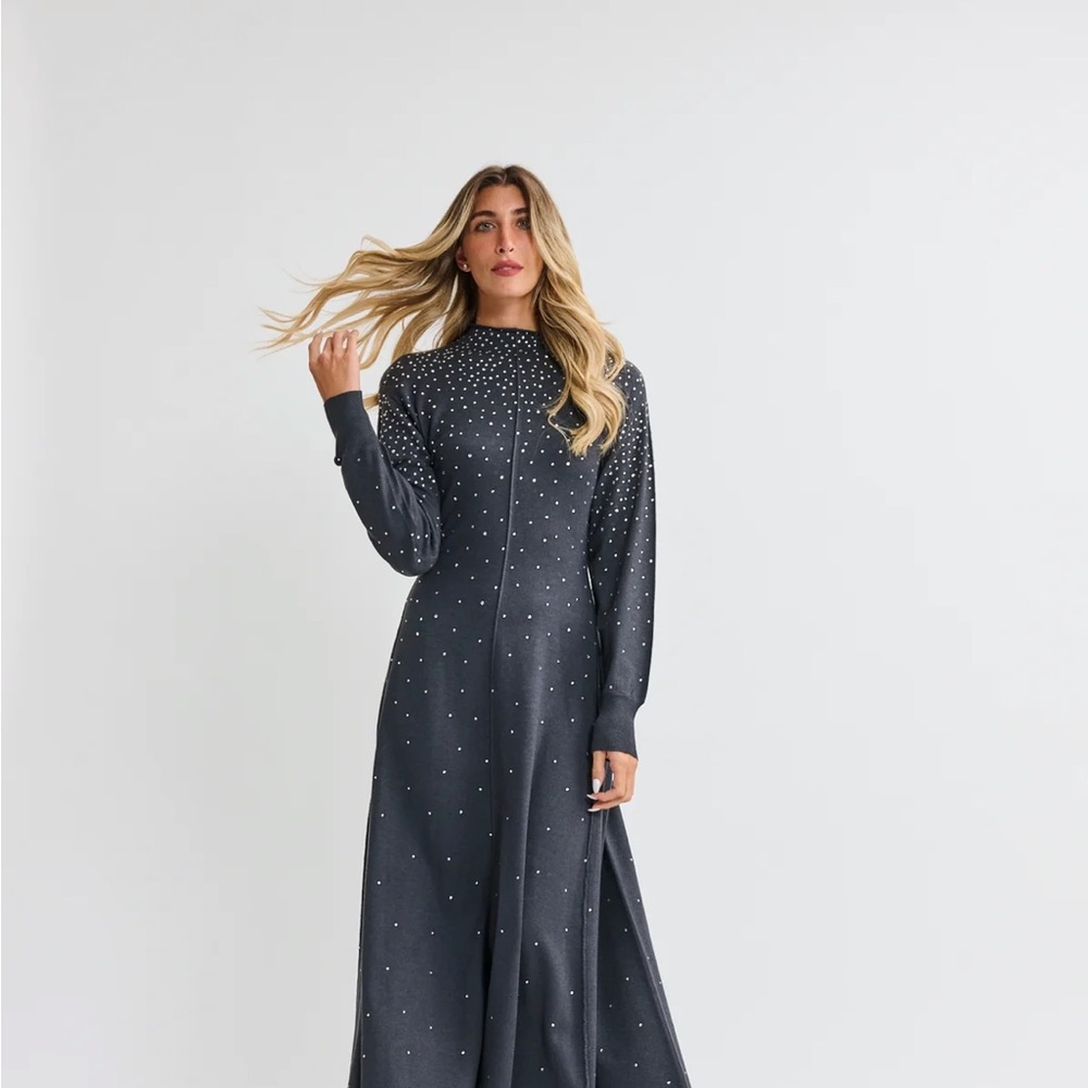 Black Midi Dress with Rhinestone Embellishment